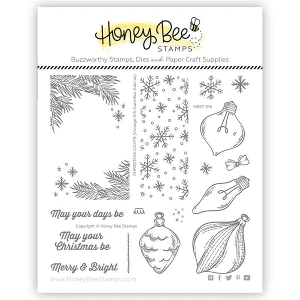 Honey Bee Clear Stamps Christmas Lights Vintage Gift Card Box Add-On