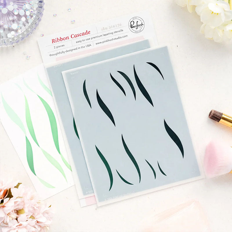 Pinkfresh Studio Stencil Ribbon Cascade
