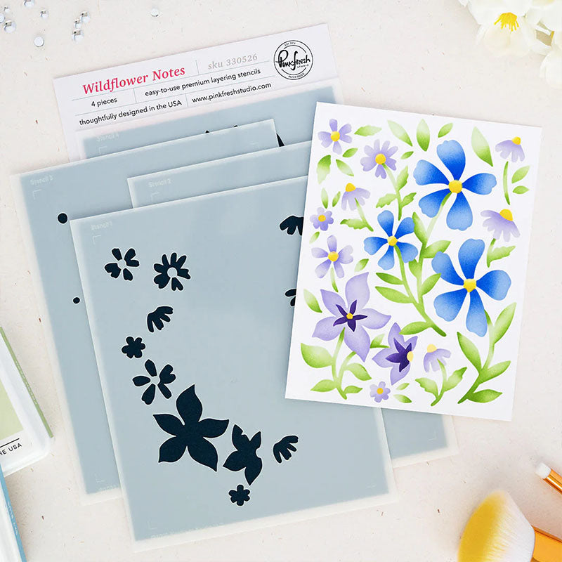 Pinkfresh Studio Stencil Wildflower Notes
