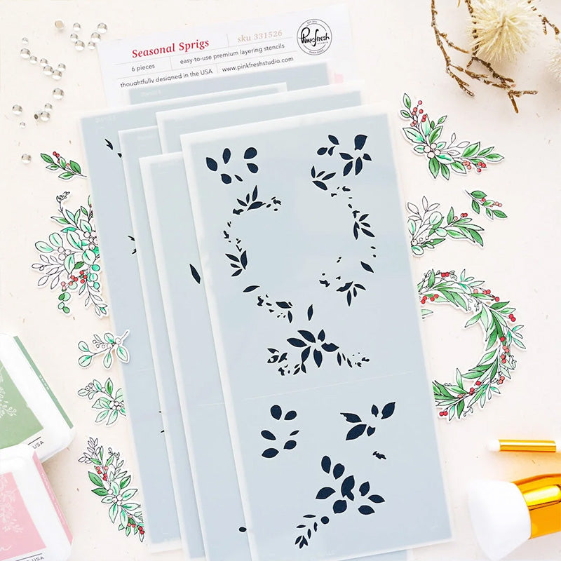 Pinkfresh Studio Stencil Seasonal Sprigs