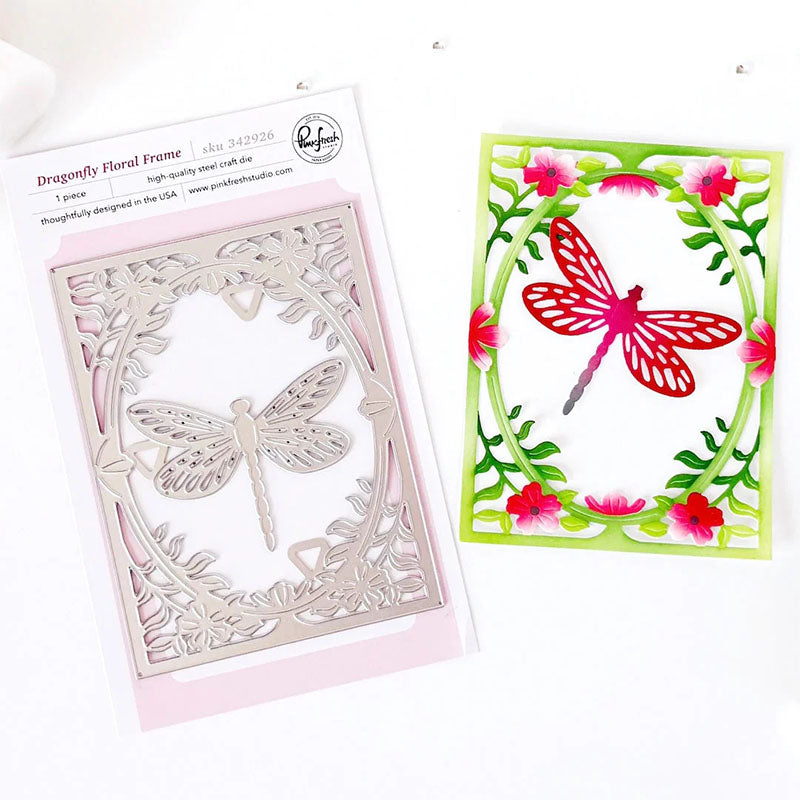 Pinkfresh Studio Dies Dragonfly Floral Frame