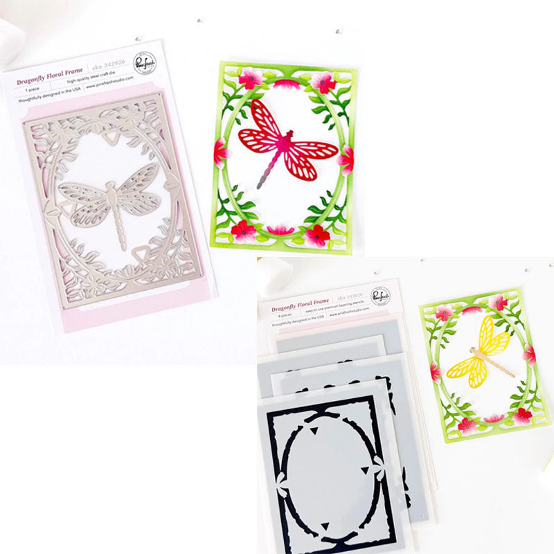 Pinkfresh Studio 2pc Dragonfly Floral Frame