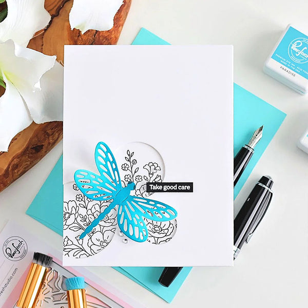 Pinkfresh Studio 2pc Dragonfly Floral Frame