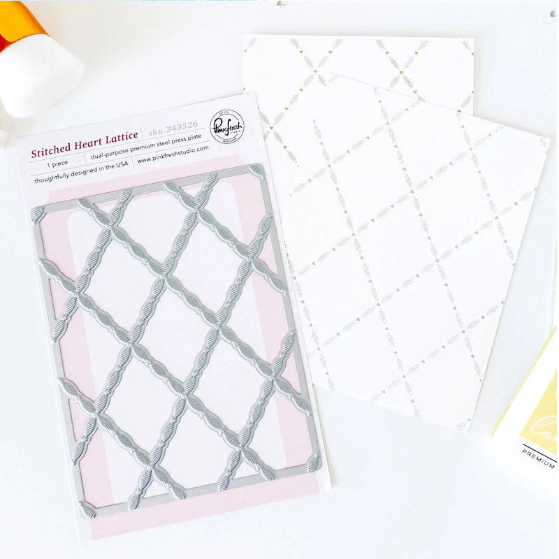 Pinkfresh Studio Press Plates Stitched Heart Lattice