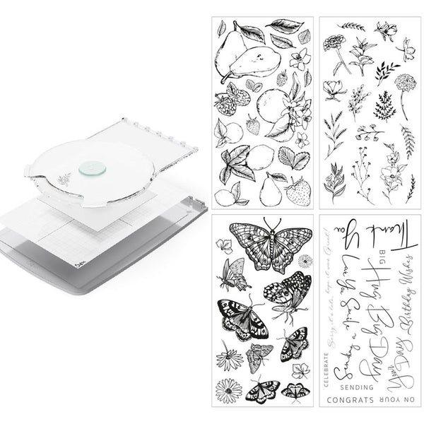 Sizzix Stencil & Stamp Tool Accessory & 4pcs Clear Stamps