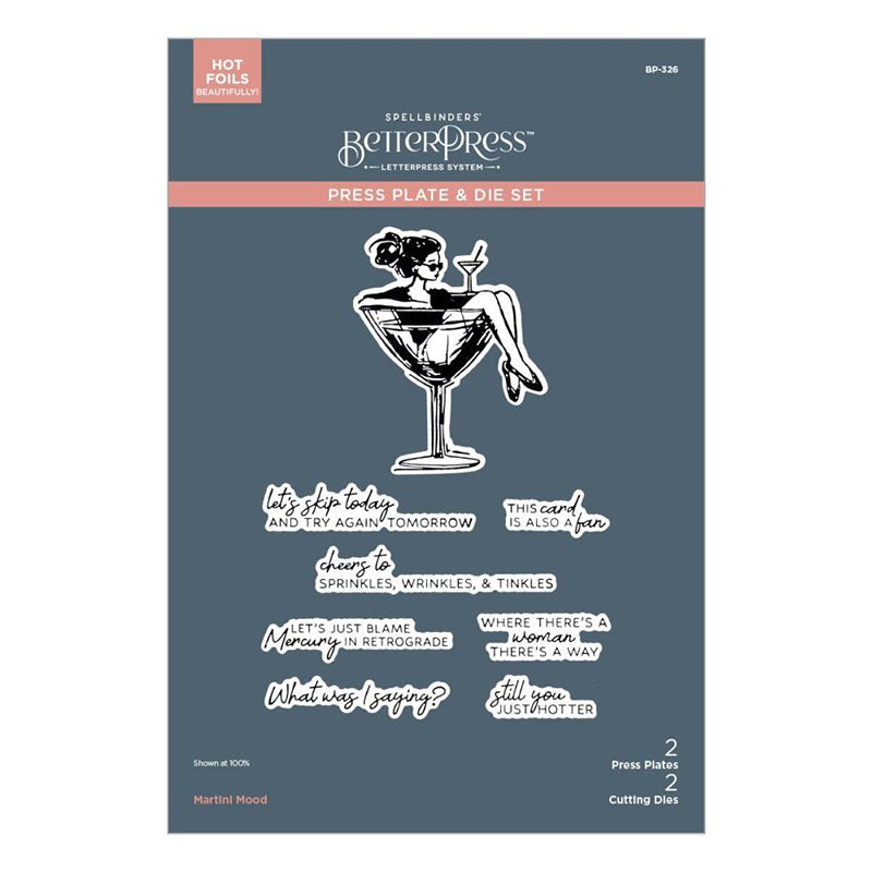 Spellbinders Press Plates Martini Mood Sentiments