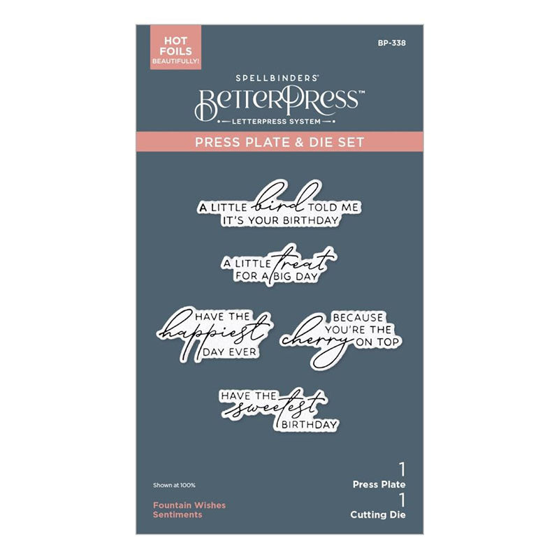 Spellbinders Press Plates Fountain Wishes Sentiments