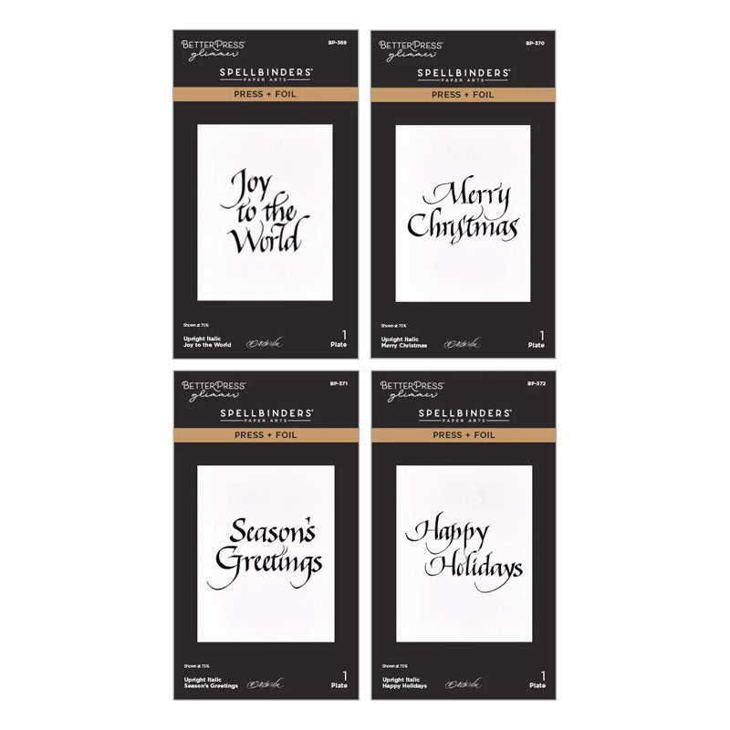 Spellbinders 4pc Press Plates Upright Italic Holiday Sentiments