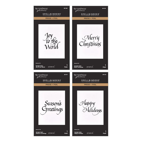Spellbinders 4pc Press Plates Upright Italic Holiday Sentiments