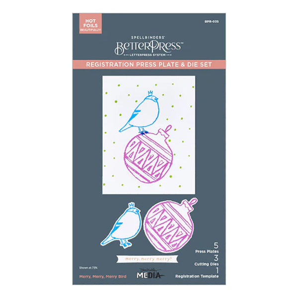 Spellbinders Press Plates Merry, Merry, Merry Bird