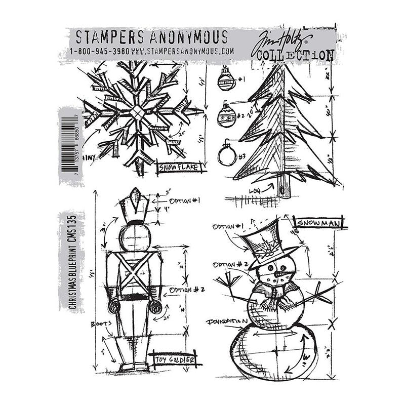 Tim Holtz Cling Stamp Christmas Blueprint