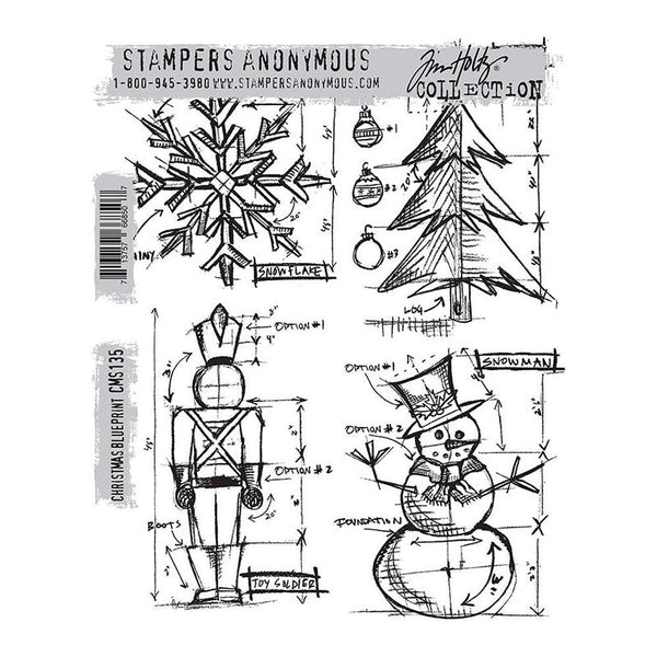 Tim Holtz Cling Stamp Christmas Blueprint