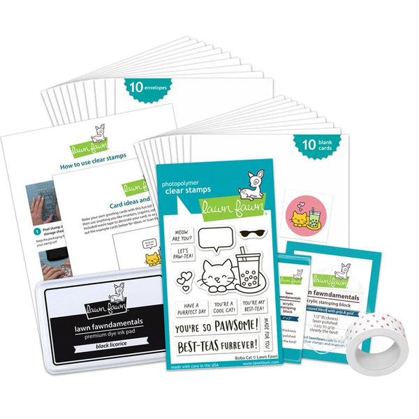 Lawn Fawn Kids Cardmaking Kit Boba Cat