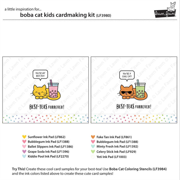 Lawn Fawn Kids Cardmaking Kit Boba Cat