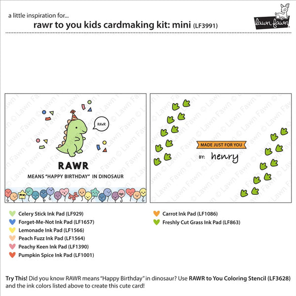Lawn Fawn Kids Cardmaking Kit Mini Rawr To You