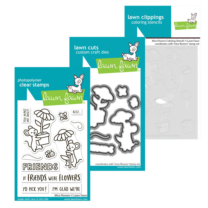 Lawn Fawn 3pc Mice Flowers