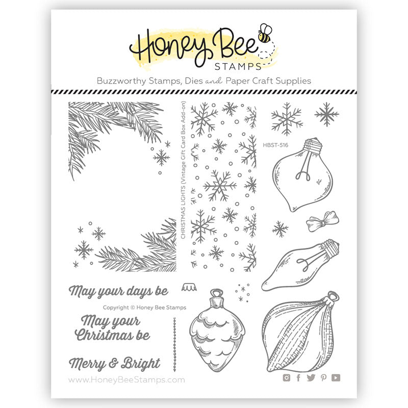 Honey Bee Clear Stamps Christmas Lights Vintage Gift Card Box Add-On