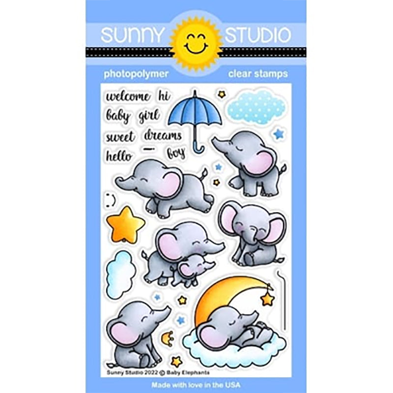 Sunny Studio Clear Stamps Baby Elephants