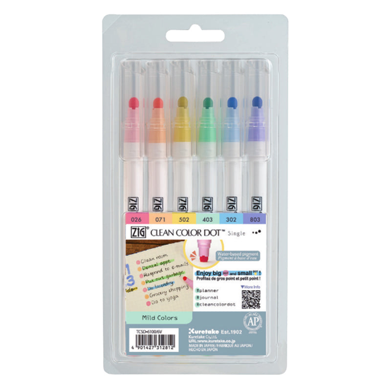 Zig Clean Color Dot Single Marker 6pc Mild